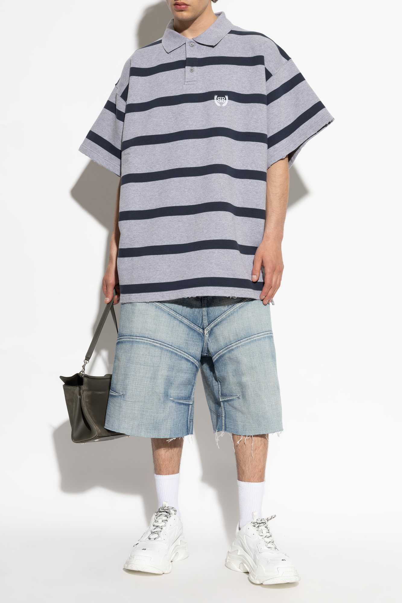 Balenciaga Green and White Speedhunter Big Fit Polo Balenciaga